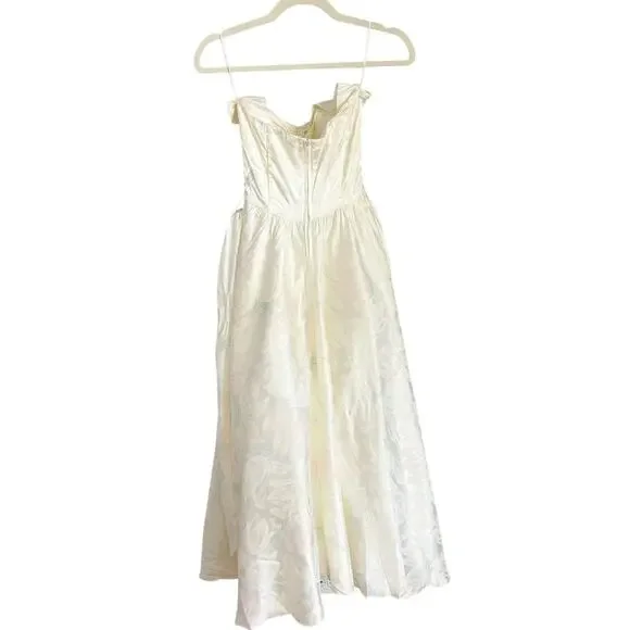 Vintage Steppin' Out Satin Floral Strapless Midi Dress Yellow XS - Picture 10 of 13